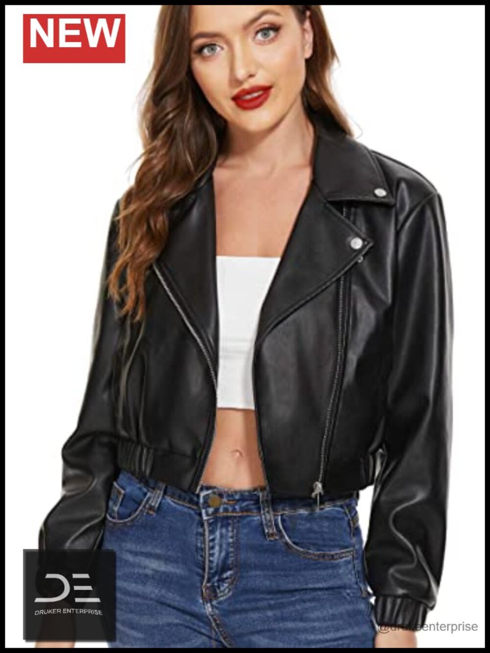 Faux Leather Moto Jacket Cropped Aviator Zip Utility Pockets